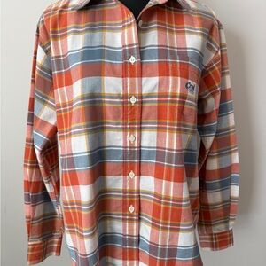 Cruel Girl Women's L Plaid Button-Down Shirt in Orange, Blue, and White